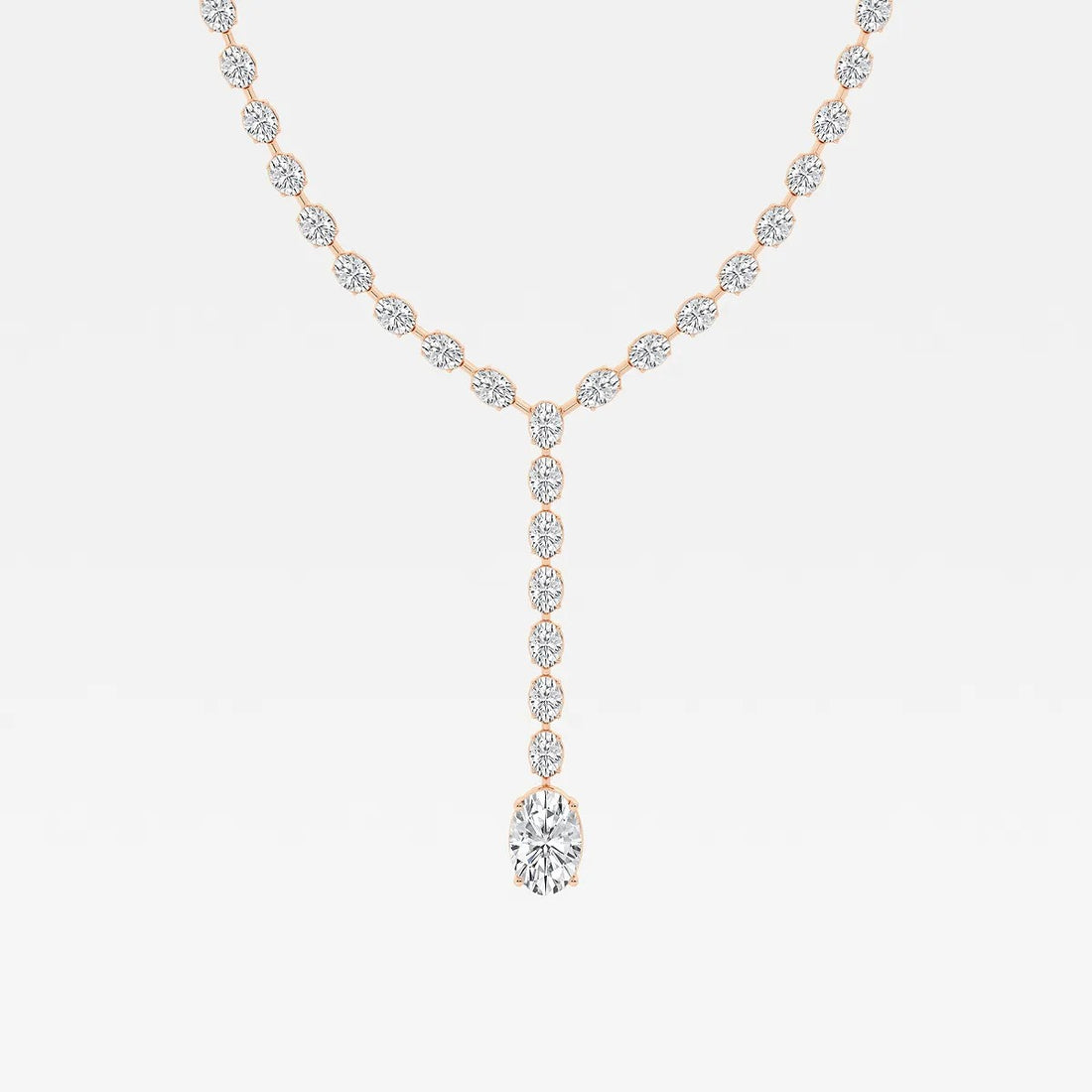 17 ctw Oval Lab Grown Diamond Lariat Tennis Necklace 18K Rose Gold