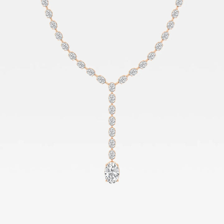 17 ctw Oval Lab Grown Diamond Lariat Tennis Necklace 18K Rose Gold