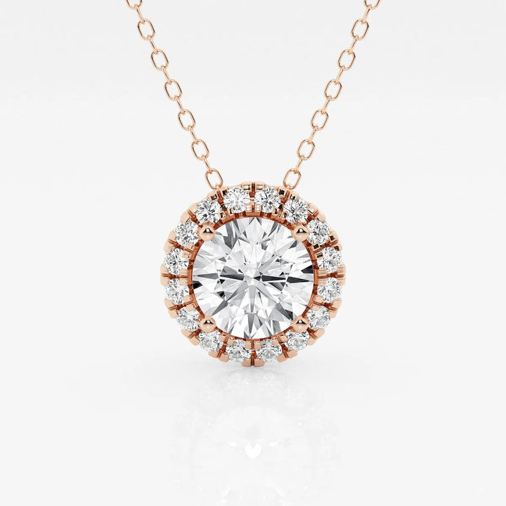 1 3/4 ctw Round Lab Grown Diamond Halo Pendant with Adjustable Chain