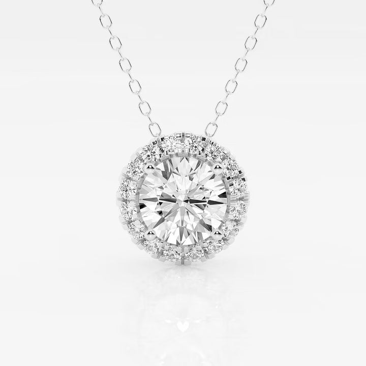 1 3/4 ctw Round Lab Grown Diamond Halo Pendant with Adjustable Chain