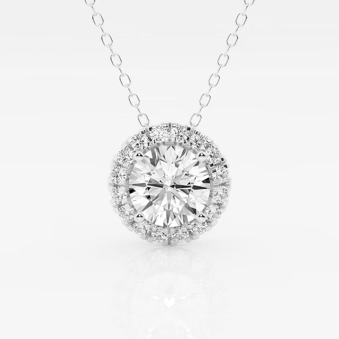 1 3/4 ctw Round Lab Grown Diamond Halo Pendant with Adjustable Chain