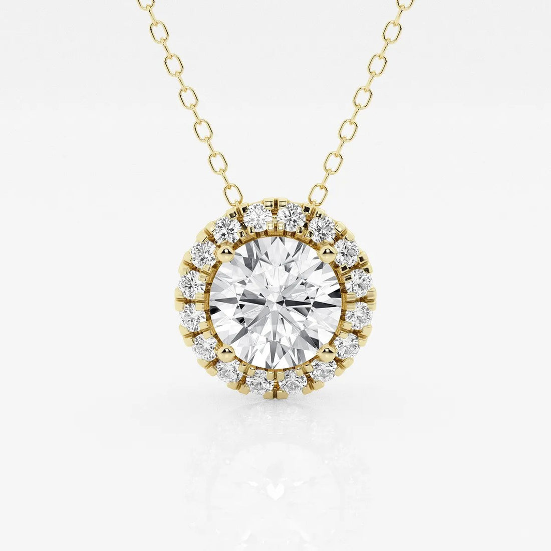 1 3/4 ctw Round Lab Grown Diamond Halo Pendant with Adjustable Chain